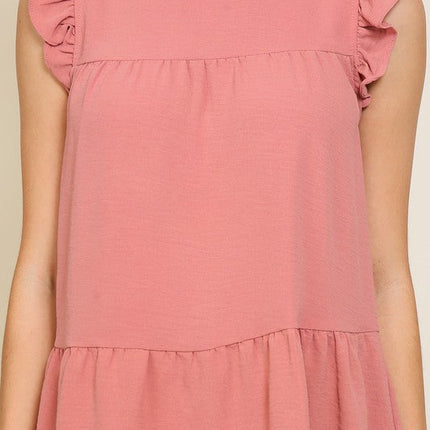 BABYDOLL TOP WITH RUFFLE SLEEVES AND NECKLINE