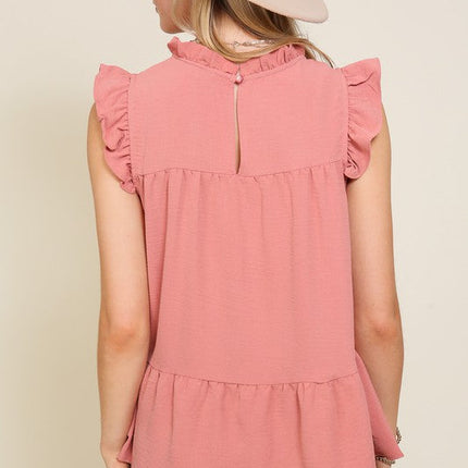 BABYDOLL TOP WITH RUFFLE SLEEVES AND NECKLINE
