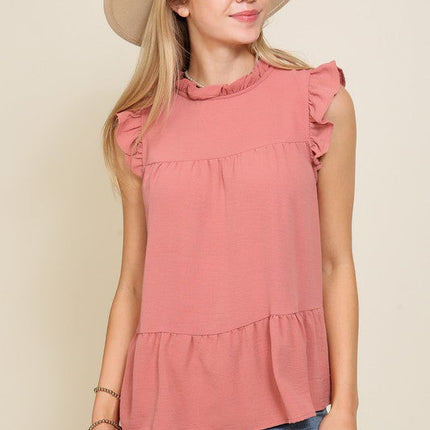 BABYDOLL TOP WITH RUFFLE SLEEVES AND NECKLINE
