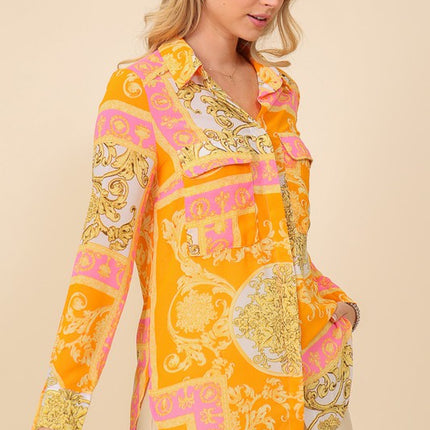 Italian Print Button Down Top