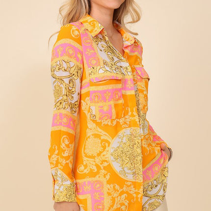 Italian Print Button Down Top