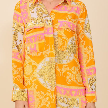 Italian Print Button Down Top