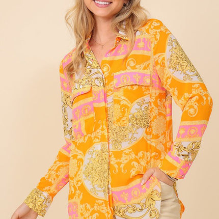 Italian Print Button Down Top
