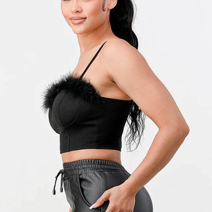 LUX FUR CREPE CROP TOP