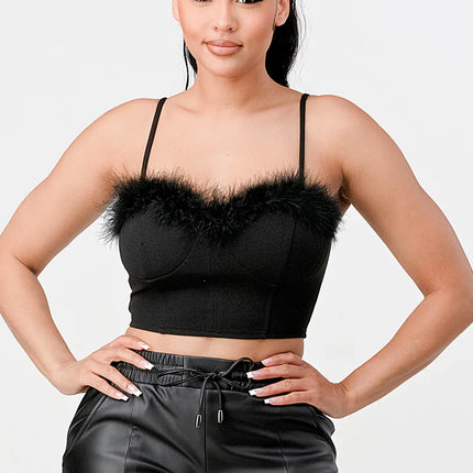 LUX FUR CREPE CROP TOP
