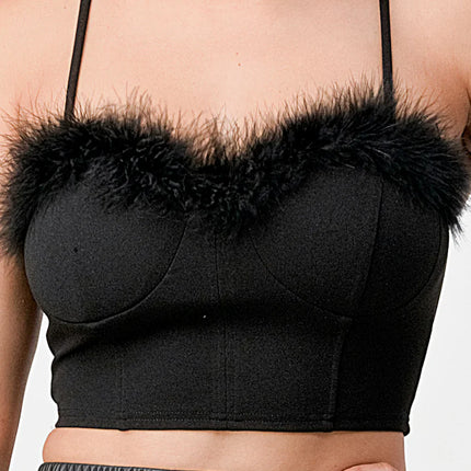 LUX FUR CREPE CROP TOP