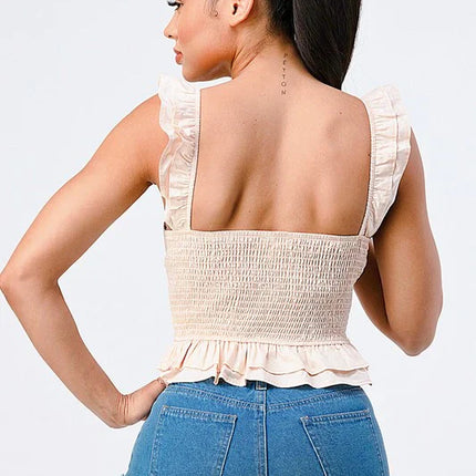 RUFFLED STRAPS SWEETHEART LAYERED COTTON TOP