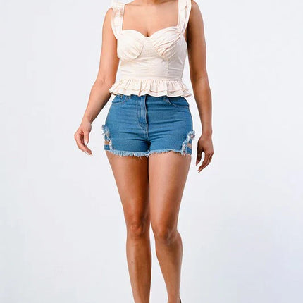 RUFFLED STRAPS SWEETHEART LAYERED COTTON TOP