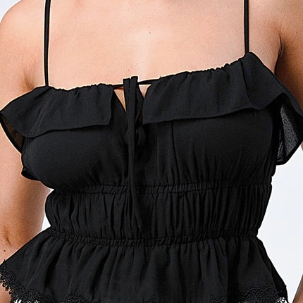 SMOCKED RUFFLED SWEETHEART TOP