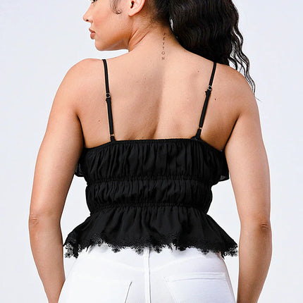 SMOCKED RUFFLED SWEETHEART TOP