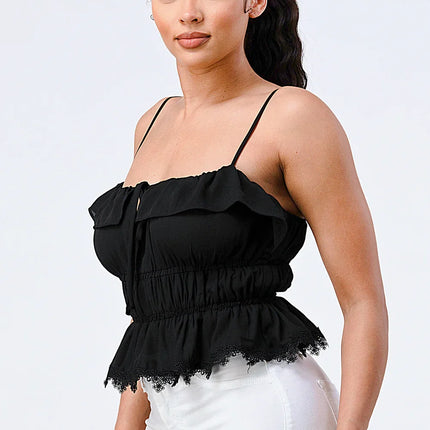 SMOCKED RUFFLED SWEETHEART TOP