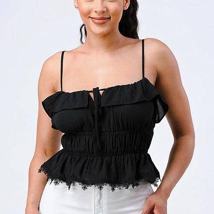 SMOCKED RUFFLED SWEETHEART TOP