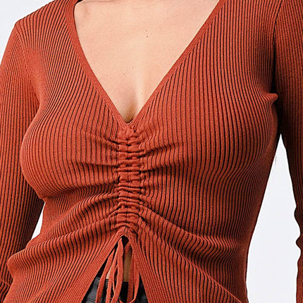 SWEATER KNIT RUCHED LONG SLEEVES TOP