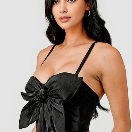 BUTTERFLY BOW FLORAL TRIM KNOT BUSTIER CROP TOP