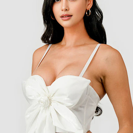 BUTTERFLY BOW FLORAL TRIM KNOT BUSTIER CROP TOP