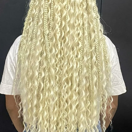 613 Blonde Boho Box Braids Wig | Human Hair | 300 Density | Full Lace | Curly Ends