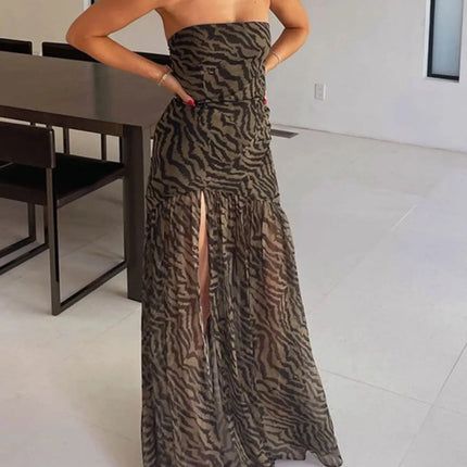 Zebra Print Maxi Dress with Side Slit